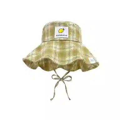 心水好物 韩系纯欲风草莓红色格子春夏季系带户外露营通勤遮阳大帽檐盆帽 棉 渔夫帽 女款