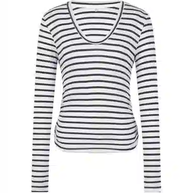 美洋 知青条纹天丝羊毛撞色截短上衣 女款