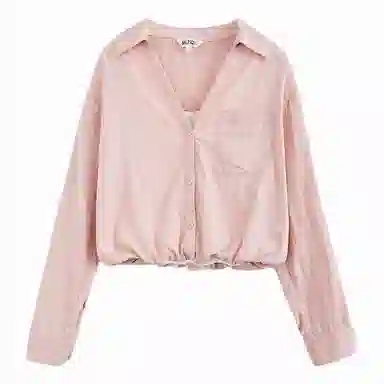 米子旗 蓝色蕾丝花边长袖衬衫 女款