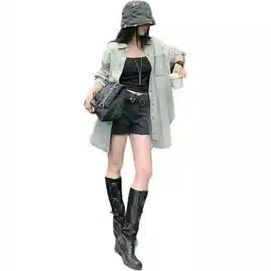 美洋 烟雾灰牛仔长绒棉衬衫 女款