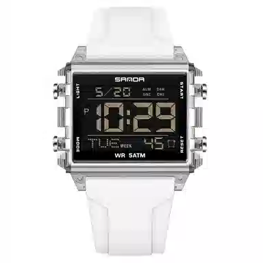 三达 时尚男士潮流方块腕表 电子机芯 硅胶表带 国表 男表 黑色表盘 防水夜光