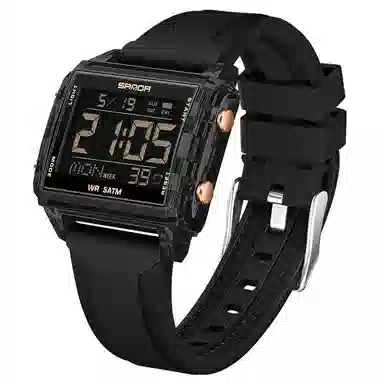 三达 时尚男士潮流方块腕表 电子机芯 硅胶表带 国表 男表 黑色表盘 防水夜光