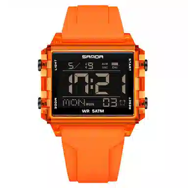 三达 时尚男士潮流方块腕表 电子机芯 硅胶表带 国表 男表 黑色表盘 防水夜光