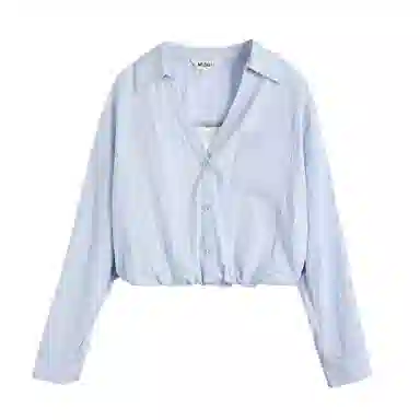 米子旗 蓝色蕾丝花边长袖衬衫 女款