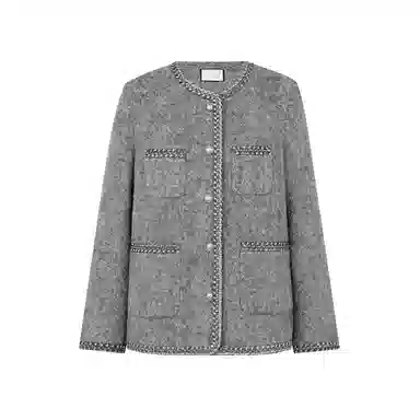 美洋 绵羊毛混纺粗花呢圆领夹克 女款