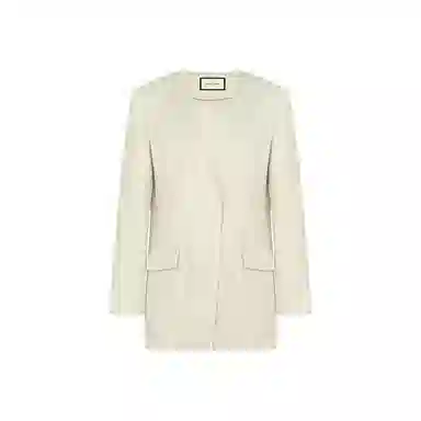 美洋 麻感珠边线无领西装 女款