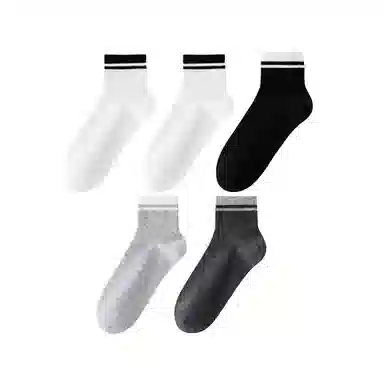 莫代尔 抗菌透气舒适简约条纹运动休闲百搭中筒袜 男款