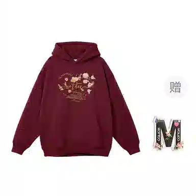 棉购 连帽加绒加厚美式慵懒风宽松外套复古百搭休闲学院风卫衣 女款