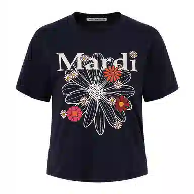 MARDI MERCREDI SS25 SLIM TSHIRT FLOWERMARDI BLOSSOM_NAVY IVORY T