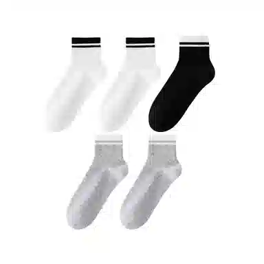 莫代尔 抗菌透气舒适简约条纹运动休闲百搭中筒袜 男款