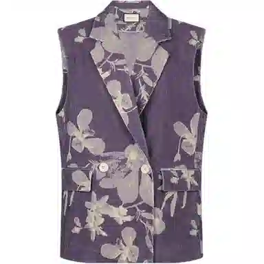 美洋 灯芯绒印花双排扣马甲 女款