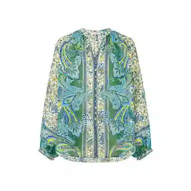 美洋 古着风情苎麻印花雪纺衫 女款