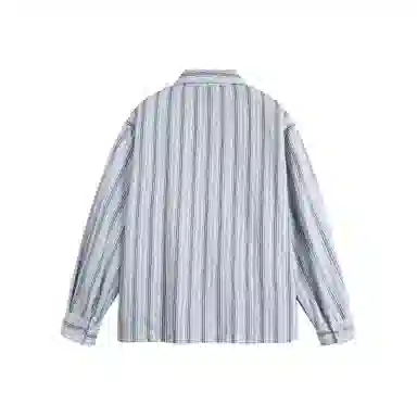 永言 美式复古字母印花条纹长袖衣服潮牌宽松情侣百搭衬衣衬衫 男女同款
