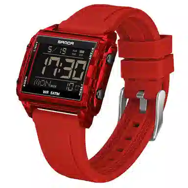 三达 时尚男士潮流方块腕表 电子机芯 硅胶表带 国表 男表 黑色表盘 防水夜光