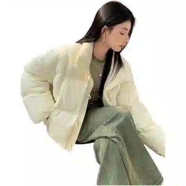 鸭鸭 宽松保暖连帽休闲面包短款长袖羽绒服 女款