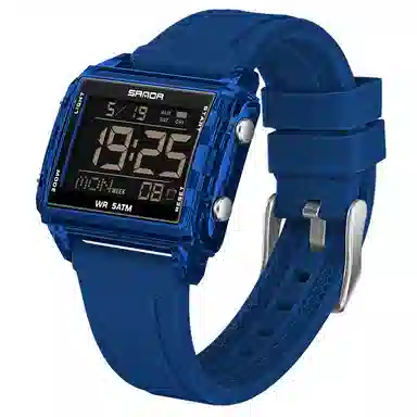 三达 时尚男士潮流方块腕表 电子机芯 硅胶表带 国表 男表 黑色表盘 防水夜光