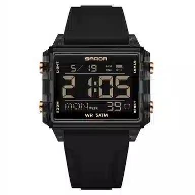 三达 时尚男士潮流方块腕表 电子机芯 硅胶表带 国表 男表 黑色表盘 防水夜光