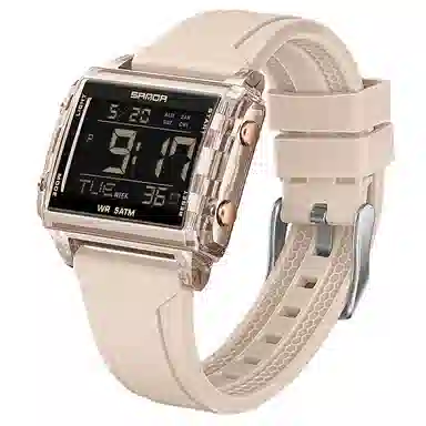 三达 时尚男士潮流方块腕表 电子机芯 硅胶表带 国表 男表 黑色表盘 防水夜光