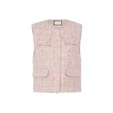 美洋 羊毛混纺花呢编织银扣马甲 女款