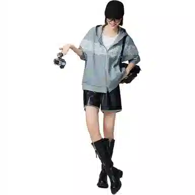 美洋 肌理银蕾丝拼接卫衣 女款