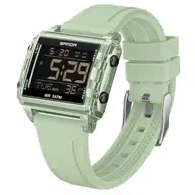 三达 时尚男士潮流方块腕表 电子机芯 硅胶表带 国表 男表 黑色表盘 防水夜光