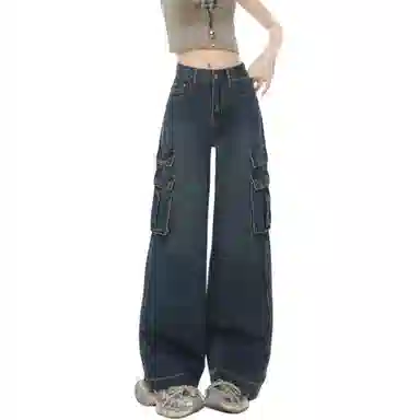 淑好百 复古蓝水洗工装牛仔裤 女款