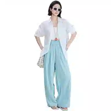 美洋 竹节翻领排扣长袖衬衫 女款