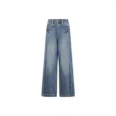 美洋 立体线大长腿侧阔腿牛仔裤 女款