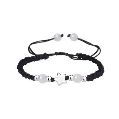 【S999纯银星星】 色菲尔 新中式可爱个性手链 小清新甜美韩式国风好运转运珠时尚简约通勤日常百搭可调节 织物 手绳 男女同款情侣款