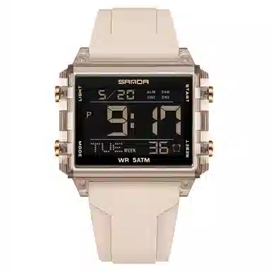 三达 时尚男士潮流方块腕表 电子机芯 硅胶表带 国表 男表 黑色表盘 防水夜光