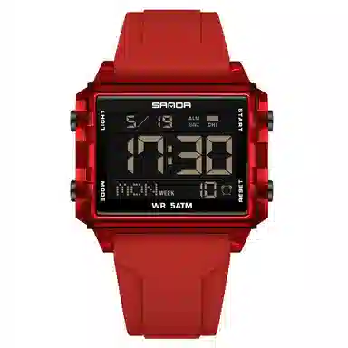 三达 时尚男士潮流方块腕表 电子机芯 硅胶表带 国表 男表 黑色表盘 防水夜光