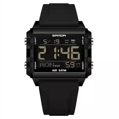 三达 时尚男士潮流方块腕表 电子机芯 硅胶表带 国表 男表 黑色表盘 防水夜光