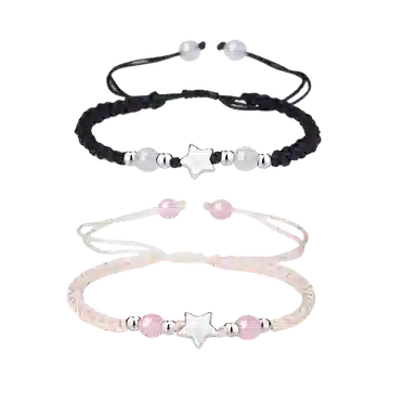 【S999纯银星星】 色菲尔 新中式可爱个性手链 小清新甜美韩式国风好运转运珠时尚简约通勤日常百搭可调节 织物 手绳 男女同款情侣款