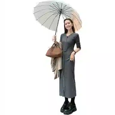 美洋 真丝羊绒混纺装饰扣长袖连衣裙 女款