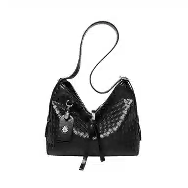 纳兰杜 托特包女小众设计大容量高级感慵懒风编织通勤上班族 合成革 单肩腋下包斜挎包 女款 子夜黑