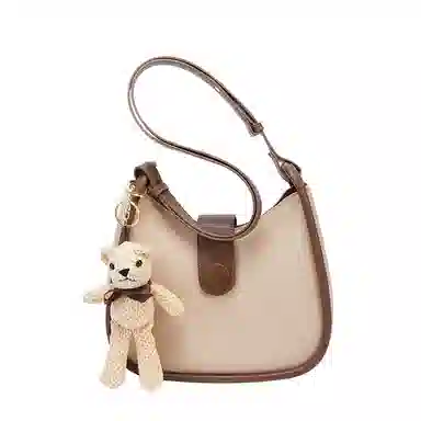 纳兰杜 时尚高级感潮流百搭高颜值设计感 牛皮 水桶包马鞍包斜挎单肩包 女款 米白色