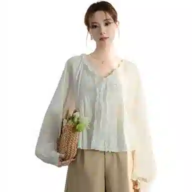 柏黛妃 韩系甜美木耳花边松弛感衬衫 女款