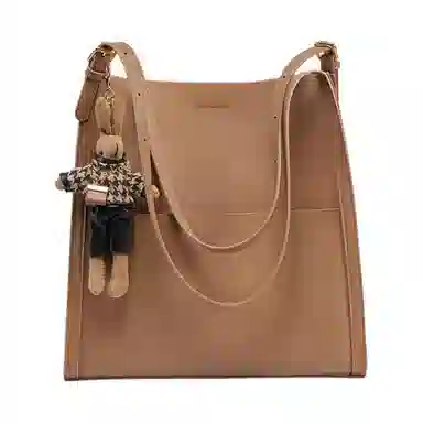 纳兰杜 托特包女时尚高级感单肩包包包大学生上课包简约百搭实用通勤包 牛皮拼合成革 女款 米白拼杏色