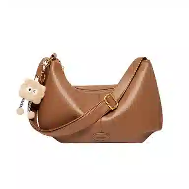 纳兰杜 大容量托特包韩系复古慵懒风休闲简约通勤时尚百搭 牛剖层革拼合成革 单肩斜挎包 大号 女款 焦糖棕/米白拼杏