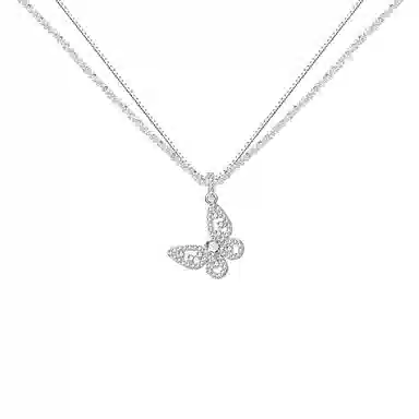 芒果饰品 韩系爆闪蝴蝶双层#好运 铜 锆石 项链 女款