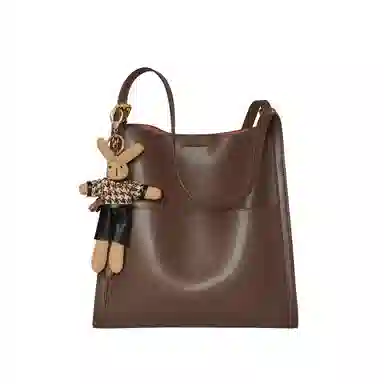 纳兰杜 托特包女时尚高级感单肩包包包大学生上课包简约百搭实用通勤包 牛皮拼合成革 女款 米白拼杏色