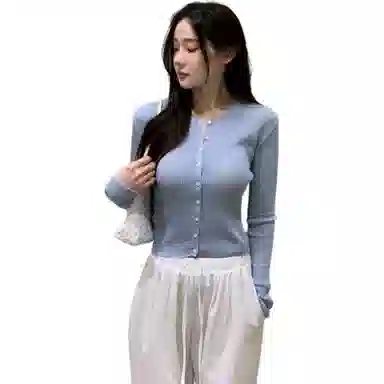 柏黛妃 韩系气质薄款长袖百搭开衫针织衫 女款