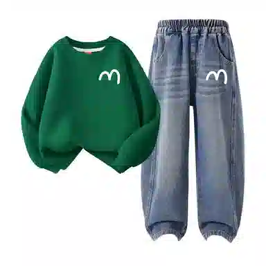 FAIRWHALE Casual Sports Set Basic Crewneck Sweatshirt Split Straight Pants Kids Autumn