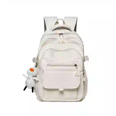 纳兰杜 大容量日系简约百搭休闲纯色高颜值 织物 书包双肩包 大号 女款 白色/黑色