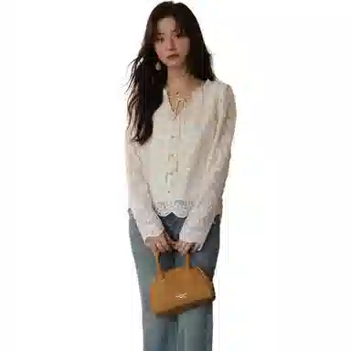 谜秀 蕾丝提花刺绣木耳边衬衫 女款