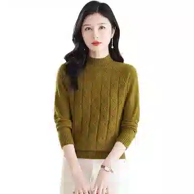 恒源祥 休闲简约气质时尚半高领纯色波浪纹路长袖针织衫 女款