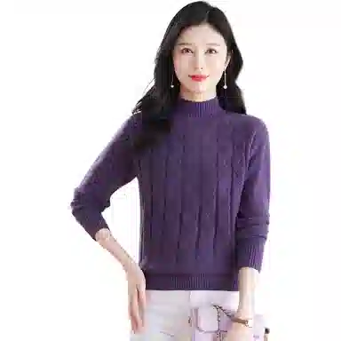 恒源祥 休闲简约气质时尚半高领纯色波浪纹路长袖针织衫 女款