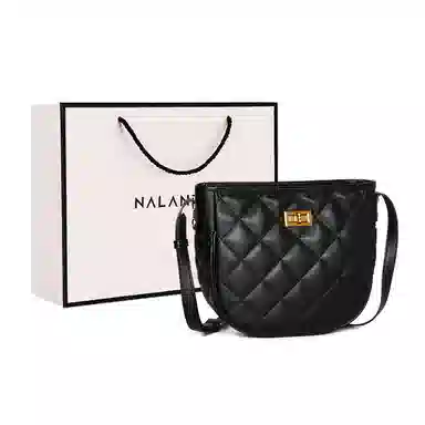 纳兰杜 高级感菱格链条马鞍包时尚流行百搭简约休闲通勤女包 牛皮拼合成革 斜挎包 常规 女款 子夜黑/米白色