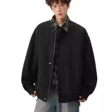 轻迎  美式复古巴恩风假两件夹克宽松拼接外套高级感棒球服 男款