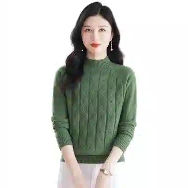 恒源祥 休闲简约气质时尚半高领纯色波浪纹路长袖针织衫 女款